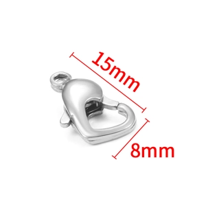 Chiusura a moschettone a cuore lucido per gioielli DIY, misura 15mm per 8mm