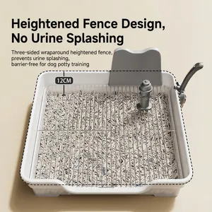 Stainless Steel Dog Toilet Potty Training Tray With High Fence Splash Guard Fire Hydrant Pillar And Cleaning Shovel