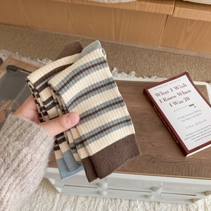 Detail shot of striped cotton socks showing the high-quality knit texture and soft color palette