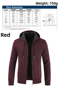 Detailed size chart and measurement guide for men's hooded knit cardigan jacket