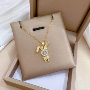 Elegant gold titanium steel rabbit necklace with sparkling zircon crystals in a gift box