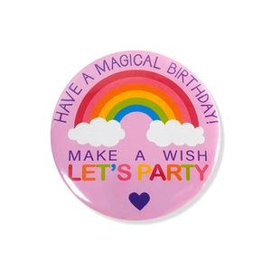 Pink Happy Birthday badge featuring rainbow and clouds with Have a Magical Birthday text