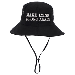 Black Make Lying Wrong Again bucket hat with adjustable wind rope and ventilation holes