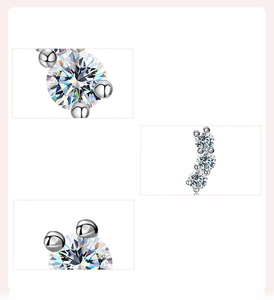 Macro detail of D-color VVS1 moissanite stones set in 925 sterling silver earrings