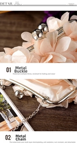Polished silver clasp with rhinestones and plated anti-oxidation chain on flower clutch bag