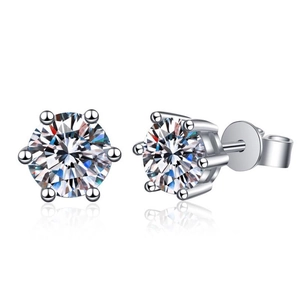 Classic S925 sterling silver moissanite stud earrings with a 6-prong crown setting