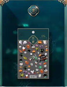 Detailed view of TS-190 5D Halloween nail stickers with pumpkins and ghost patterns