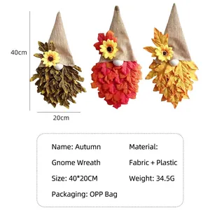 Fall harvest gnome wall hanging decor with maple leaf beard and sunflower hat