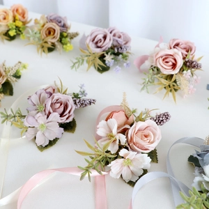 Vintage oil painting style silk rose corsage and wrist flower for wedding parties