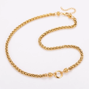 Detail of 18k gold plated stainless steel hollow circle necklace with lobster clasp