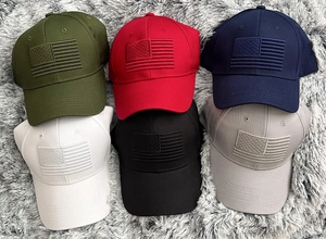 Detailed grid view of six colored baseball caps with tactical American flag embroidery