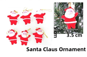 Set of six mini 5cm Santa Claus tree ornaments with red velvet and gold hanging strings