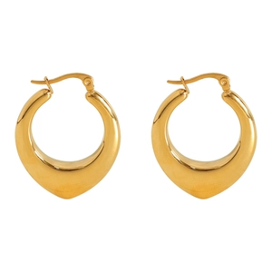 Chunky gold teardrop hoop earrings with a polished metallic finish in minimalist style