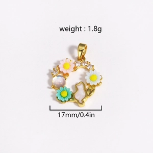 Zircon butterfly pendant necklace with floral wreath and cat silhouette, 1.8g gold finish