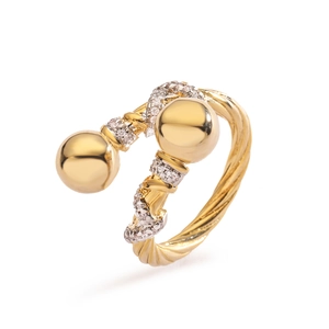 Two-tone plated geometric open ring with sparkling cubic zirconia in gold finish