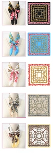 Detailed pattern display of 70x70 vintage horse chain square silk scarfs for women