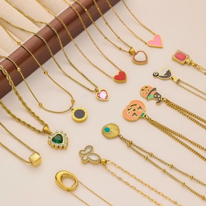 Titanium Steel Enamel Heart Pumpkin Pendant Necklace For Women Fashion Roman Numerals Rhinestone Jewelry Necklace With Drip Glue