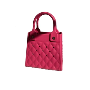 Rose red EVA tote bag featuring a classic quilted pattern and hollow perforated details