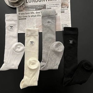 Ballet style calf socks set with embroidered bows in white, beige, grey, and black colors