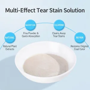 Natural plant extract pet tear stain remover powder for dogs and cats in a white bowl