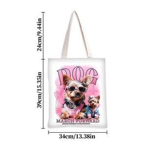 Borsa shopping in tela bianca con stampe di Yorkshire Terrier e misure dettagliate