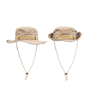 Détail du chapeau de soleil kaki avec trous d'aération et cordon de serrage réglable