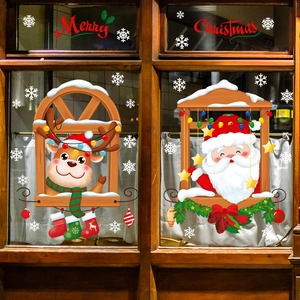 Christmas Window Clings Santa Claus Reindeer Snowflake Static Stickers Waterproof Holiday Glass Door Decoration DIY Mural