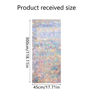 Rainbow window privacy film detail showing 300x45cm size and textured fish scale pattern