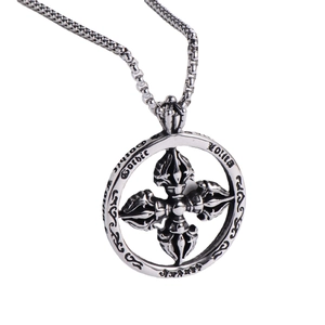 Retro punk stainless steel gothic cross pendant with engraved hollow geometric circle