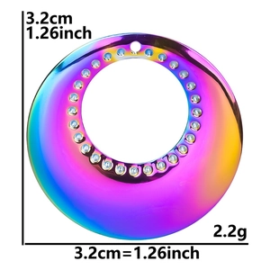 Rainbow stainless steel circle pendant with crystal pavé, 3.2cm 2.2g jewelry detail