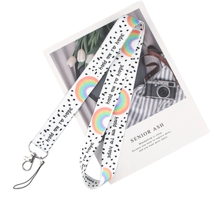 Rainbow fabric lanyard with metal hook and hold on to hope text for phone and cards