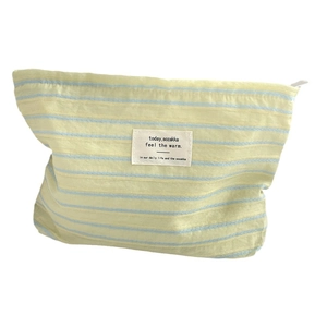 Striped canvas cosmetic bag with large capacity and zipper closure for daily toiletries