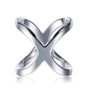 Elegant silver X-cross camellia scarf buckle and ring with a high-polished mirror finish