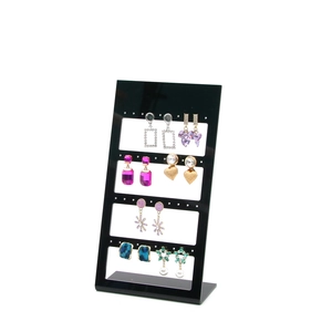 Black acrylic 4-tier earring display stand for jewelry storage and retail organization