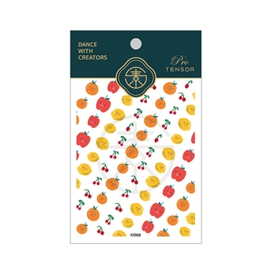 Kawaii fruit nail art stickers with cute 5D apple and lemon patterns on white base