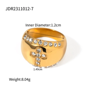 Detailed size specifications for the 18k gold plated stainless steel cross ring