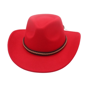 Cappello fedora rosso a tesa larga con fascia intrecciata etnica in stile western