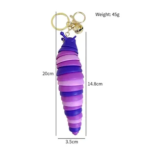 Articulated purple fidget slug toy keychain for stress relief with 20cm gradient body