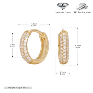Detailed size specifications for 925 sterling silver gold hoop earrings with zircons