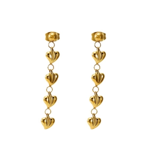 Boucles d'oreilles pendantes longues en cœur avec quatre cœurs plaqués or 18 carats