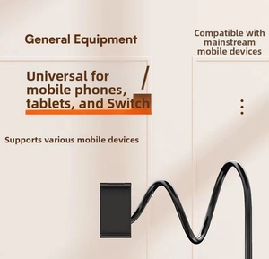 Close-up of flexible black gooseneck arm and spring clamp for phones, tablets and Switch