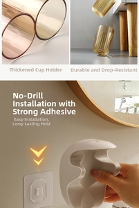 Close-up of thick durable brown transparent cup and punch-free wall mount installation