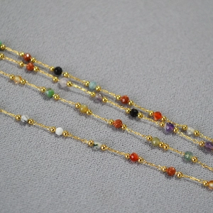 Japanese retro necklace with colorful natural stone beads on a thin gold chain