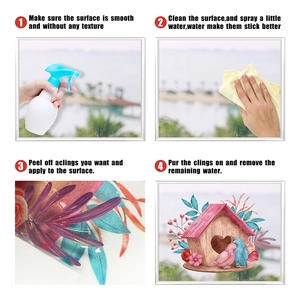 Guide d'installation pour stickers de fenêtre fleurs et nichoirs aquarelle