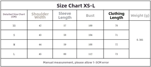 Größentabelle für kariertes Hemd-Hosen-Set mit Maßen von XS bis L in cm für perfekte Passform