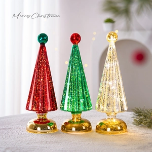 LED Light Up Mercury Glass Christmas Tree Angel Mushroom Tabletop Ornament Festive Desktop Holiday Glow Decoration