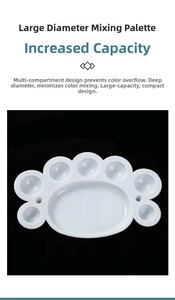 Macro view of white plastic palette with 8 compartments for watercolor and acrylic mixing