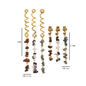 Bohemian style gold alloy dreadlock hair spirals with natural crushed stones pendant set