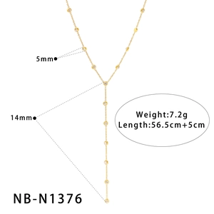 Detail view of gold stainless steel Y-necklace with dimensions and 7.2g weight specs