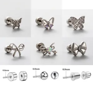 Butterfly Bow Titanium Steel Ear Studs Zirconia Inlaid Screw Back Cartilage Earrings Small Design For Women